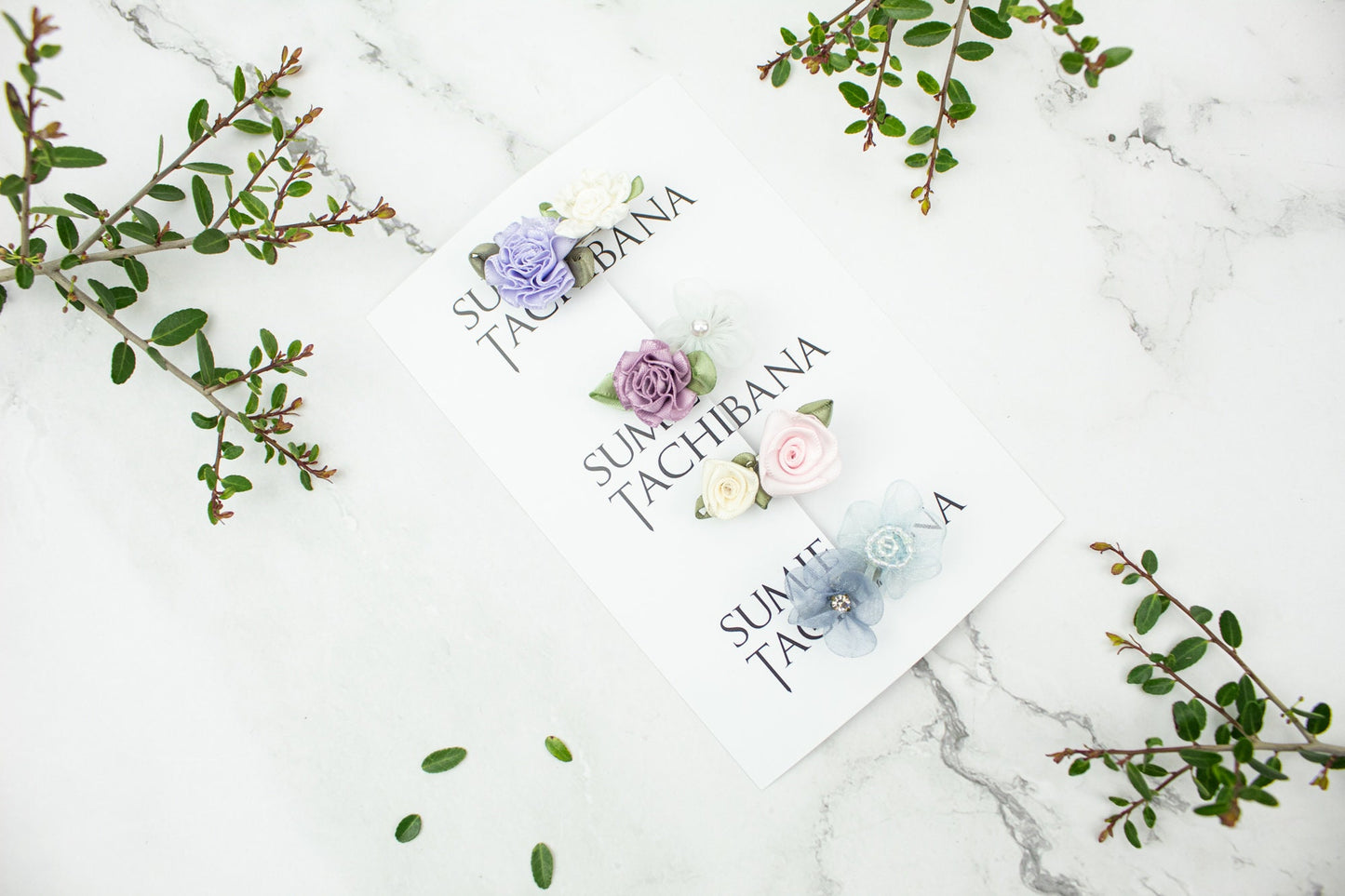 Mini Floral Hair Clip Set of 4 Lavender Cream Light Pink Light Blue