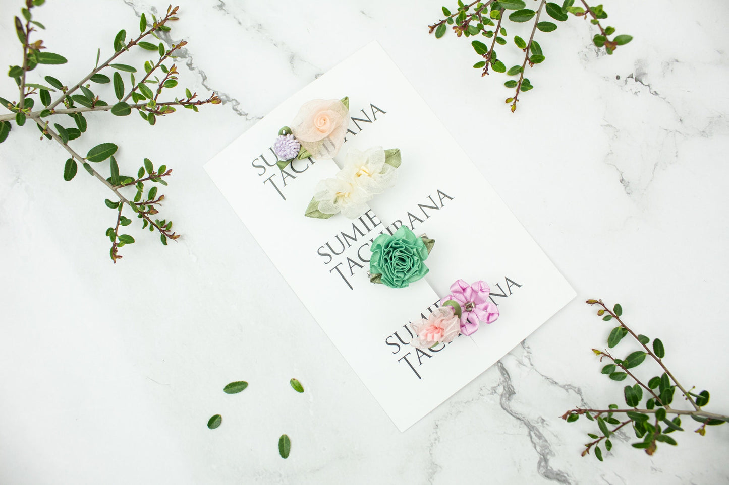 Mini Floral Hair Clip Set of 4 Light Purple Peach Mint Pink