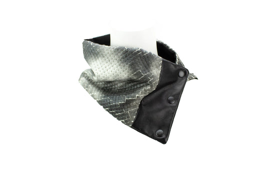 Crackled Quilted Snake Skin with Black Lambskin Panel Mini Snap Scarflette Cowl