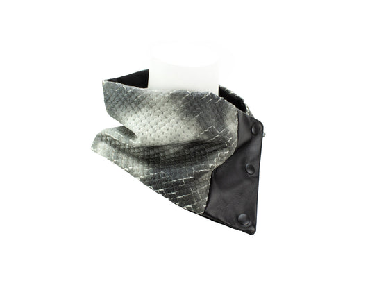 Crackled Quilted Snake Skin with Black Lambskin Panel Mini Snap Scarflette Cowl