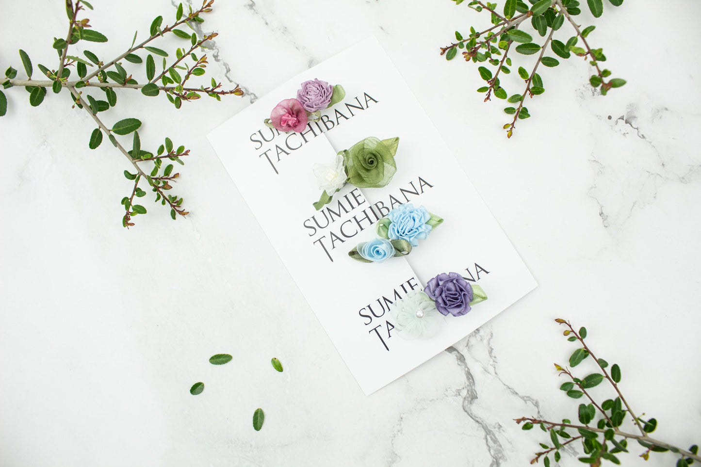 Mini Floral Hair Clip Set of 4 Blush Lavender Light Blue