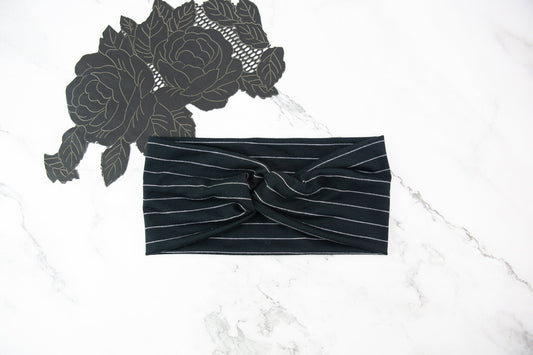 Black and White Pinstripe Knit Jersey Headband