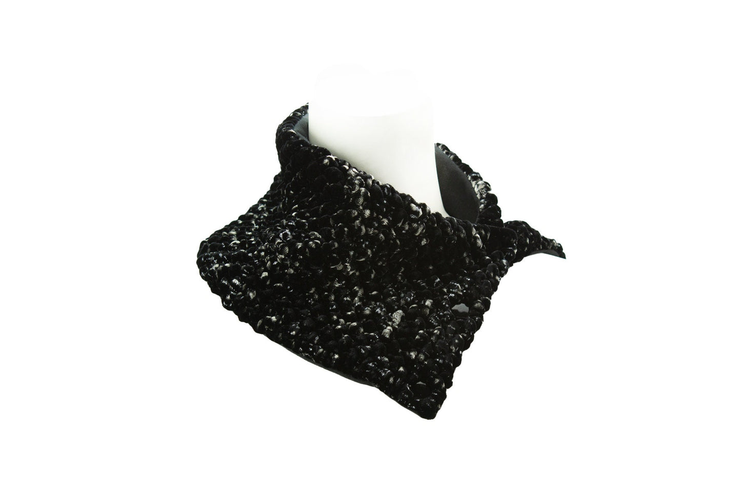 Black and Silver Quilted Velvet Mini Snap Scarflette Cowl