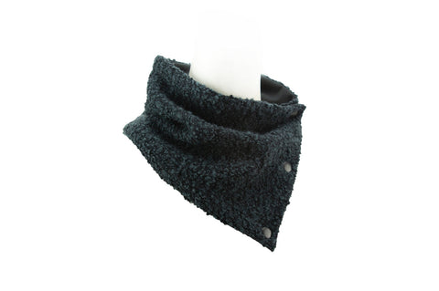 Prussian Blue Wool Boucle Snap Scarflette Cowl