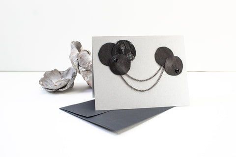 Black Leather Circles with Double Chain Crystals Blank Card