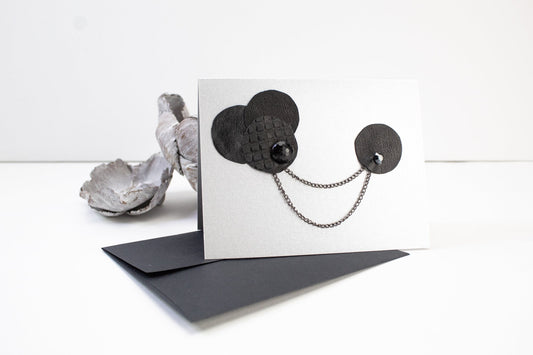 Black Leather Circles with Double Chain Button Crystal Blank Card