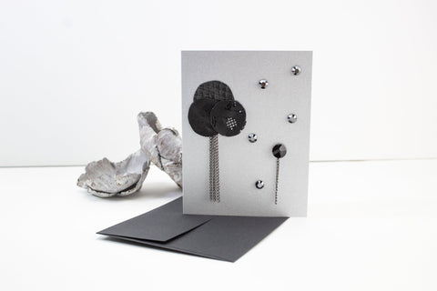 Black Leather Circle Balloons with Chains Crystal Button Blank Card