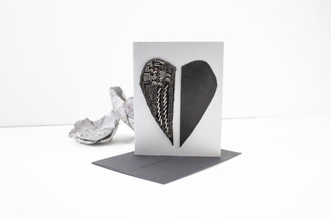 Black Leather and Applique Chain Heart Blank Card