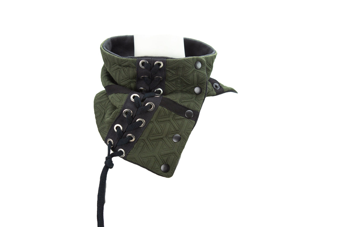 Olive Green Quilted Snap Scarflette Cowl with Grommet Tape