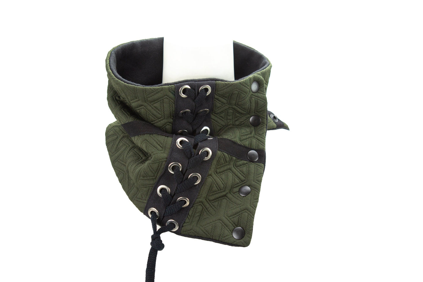 Olive Green Quilted Snap Scarflette Cowl with Grommet Tape