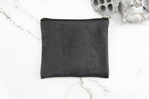 Black Faux Leather Zipper Pouch