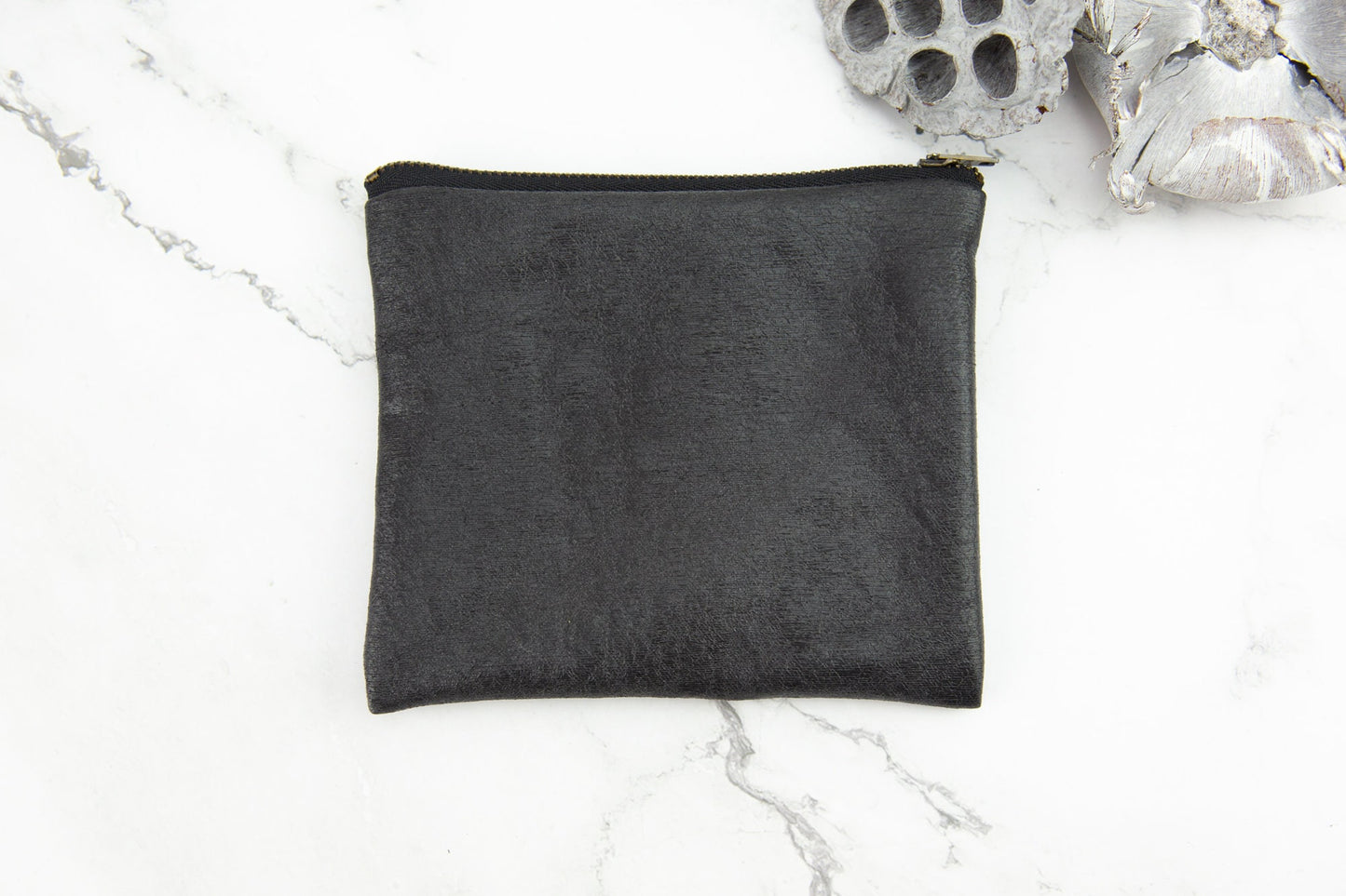 Black Faux Leather Zipper Pouch BAGG00060