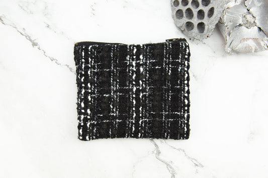 Black and White Tweed Zipper Pouch BAG00061