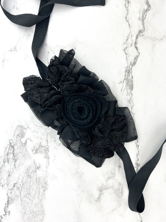 Black Floral Lace and Organza Multi Function Corsage (cuff, choker, anklet, headband) SPP00094