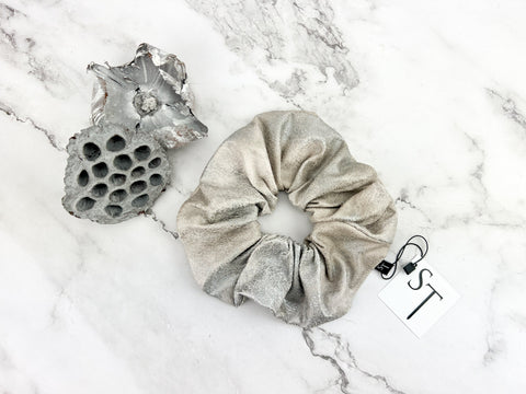 Distressed Silver Cream Faux Leather Extra Large Hair Scrunchie