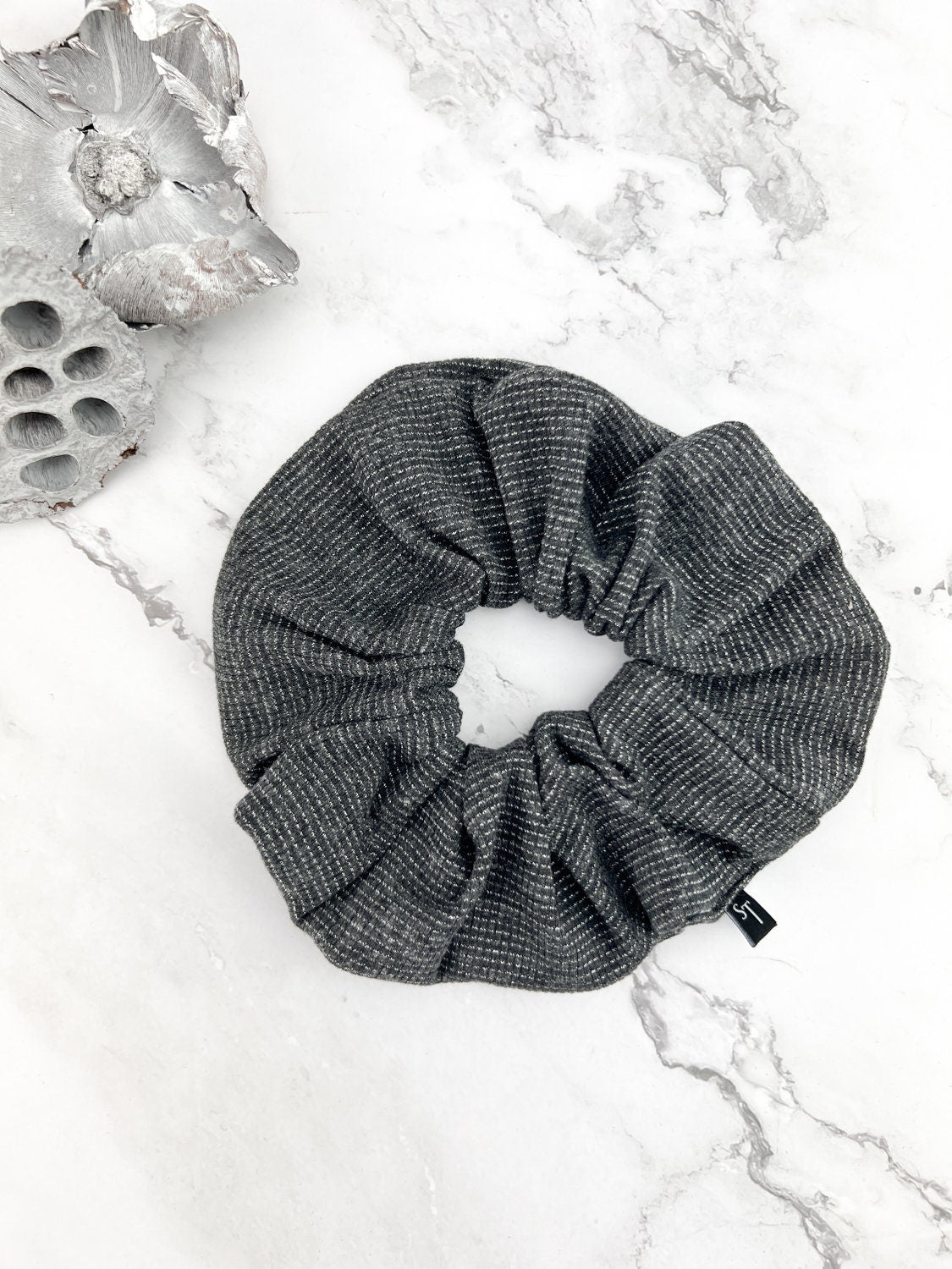 Gray and Silver Pinstripe Sweater Knit Extra Large Hair Scrunchie