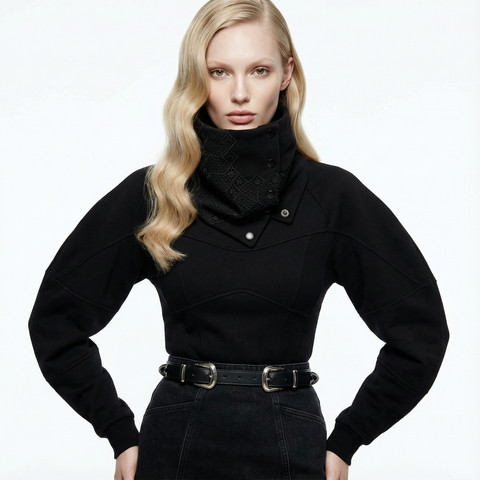 Black Lace Cross Snap Cowl