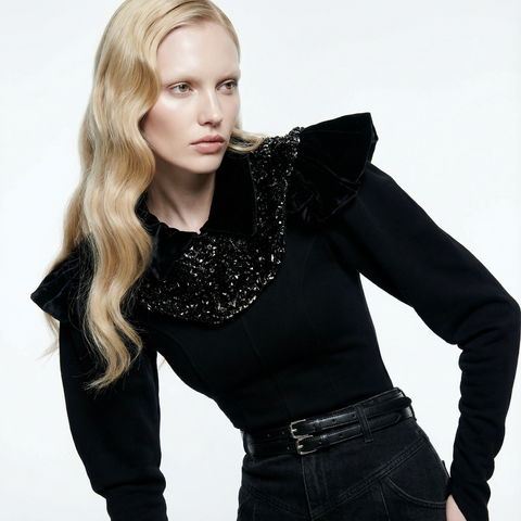 Black and Silver Quilted Velvet Neck Collar