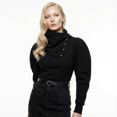 Black Lace Cross Snap Cowl