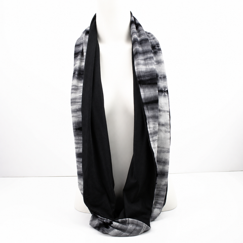 Black and Gray Tie Dye Knit Infinity Scarf