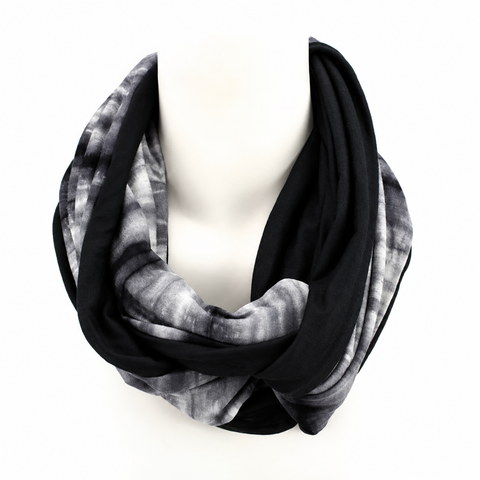 Black and Gray Tie Dye Knit Infinity Scarf