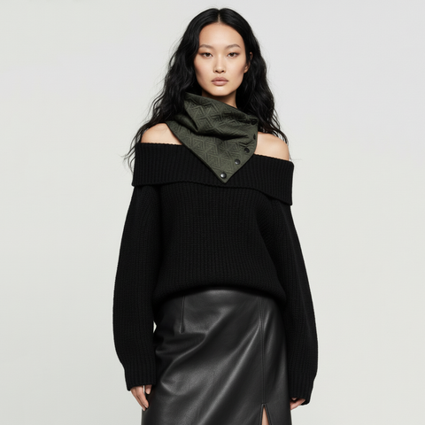 Olive Green Quilted Snap Cowl