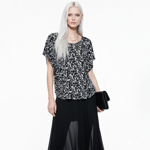 Black Gray White Animal Print Dolman Top