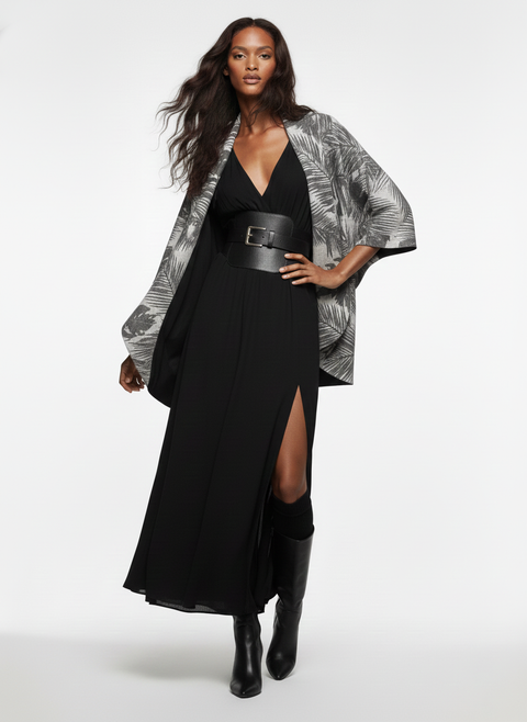 Gray Palm Leaves Oversized Cocoon Open Sweater Jacket