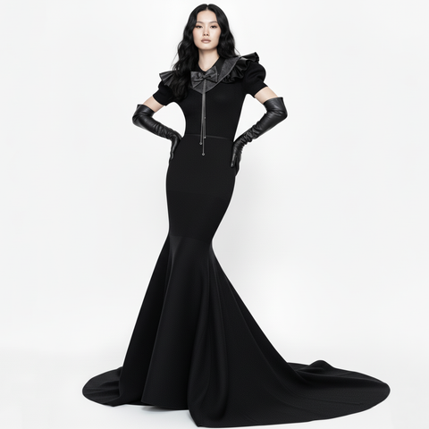 ブラック＆グレーのスネークプリントボウタイネックカラー