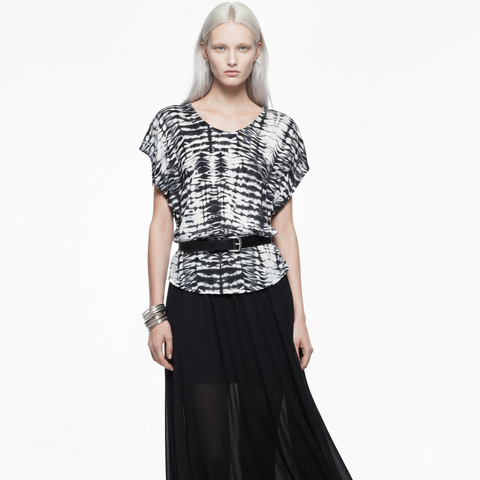 Gray and Off White Tie Dye Dolman Top