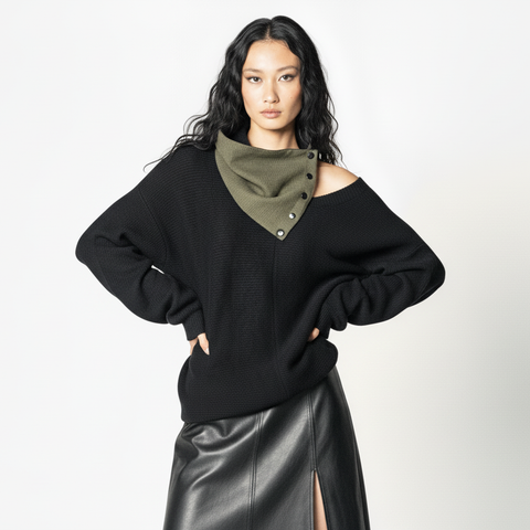 Olive Green Cloque Cowl Snap