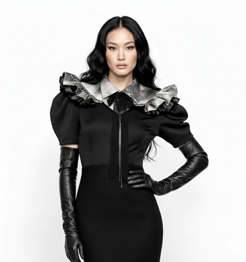 クラックルキルティングスネークスキンネックカラー