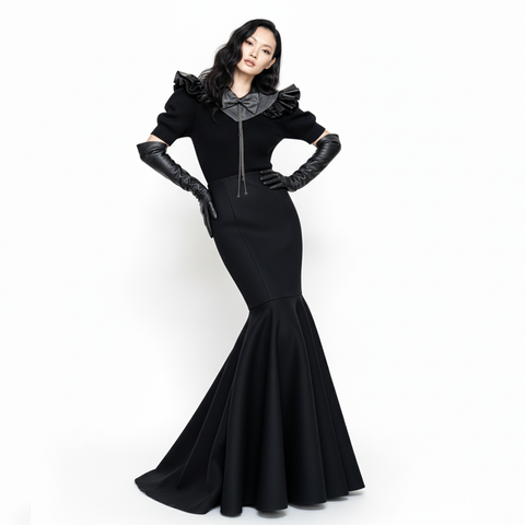 Black and Gray Snake Print Bowtie Neck Collar