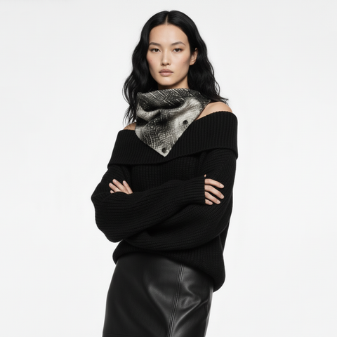 Crackled Quilted Snake Skin Snap Cowl