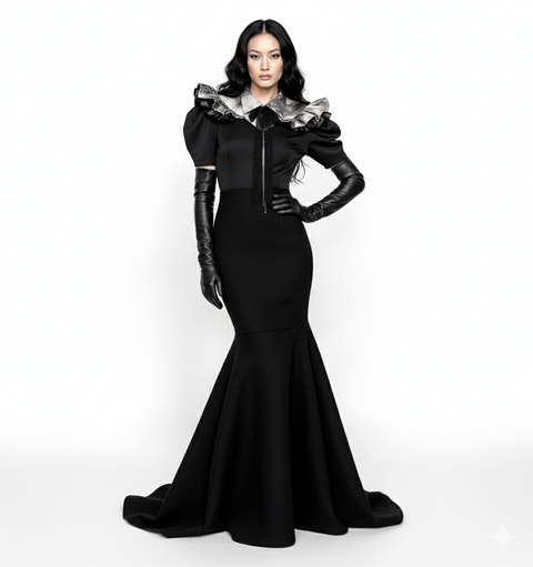 クラックルキルティングスネークスキンネックカラー