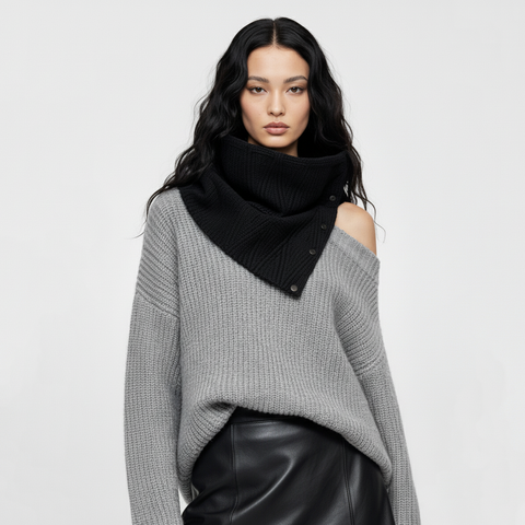 Black Quilted Triangles Oversized Snap Cowl