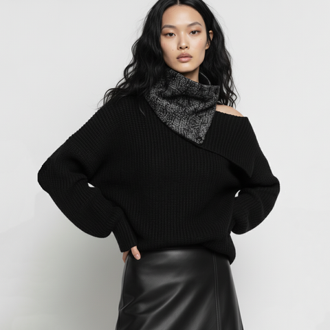 Black and White Tweed Cowl Snap