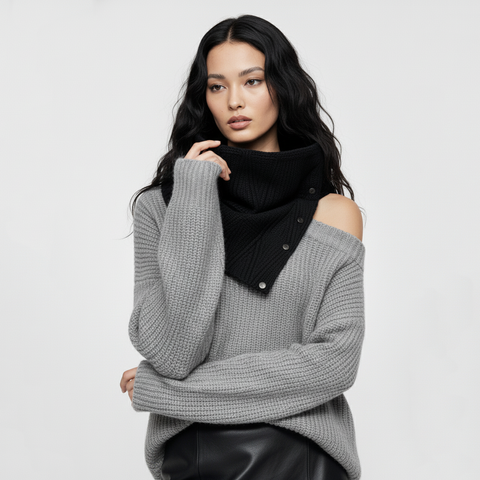 Black Quilted Triangles Oversized Snap Cowl