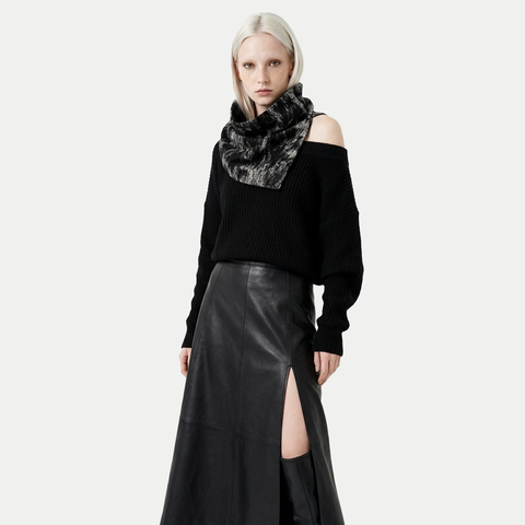 Beige and Black Brushed Wool Oversized Snap Cowl