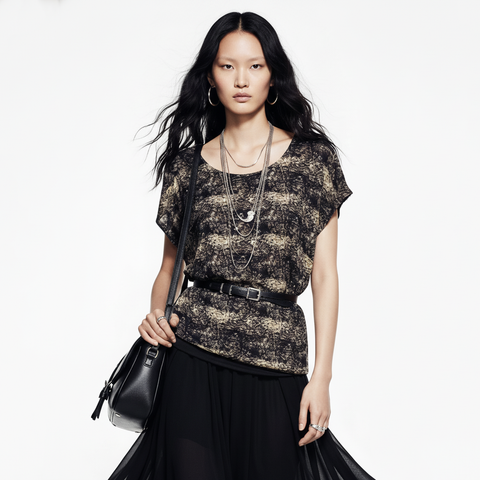 Black and Ecru Distressed Stripe Dolman Top