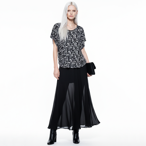 Black Gray White Animal Print Dolman Top