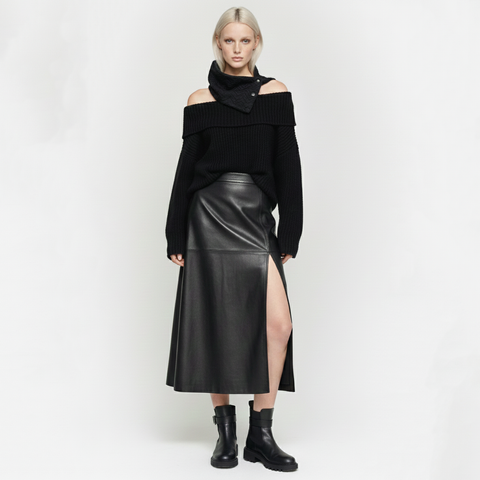 Black Textured Mini Snap Cowl