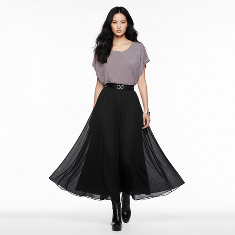 Mauve and Black Narrow Stripe Burnout Knit Dolman Top