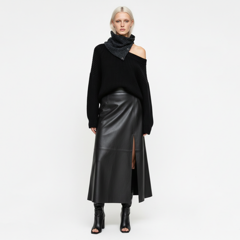 Prussian Blue Wool Boucle Snap Cowl