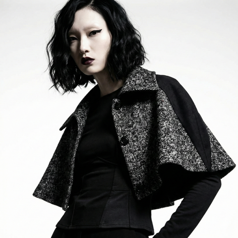 The Black and White Tweed Cape with Yoke