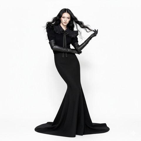 ブラックメタリックダマスクチェーンボウタイネックカラー