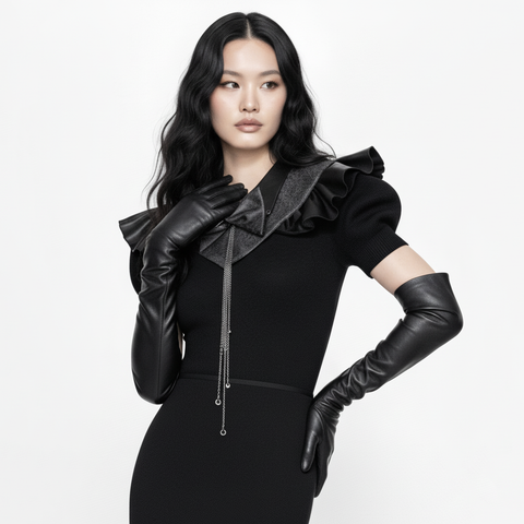 ブラック＆グレーのスネークプリントボウタイネックカラー