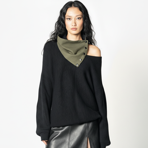 Olive Green Cloque Cowl Snap