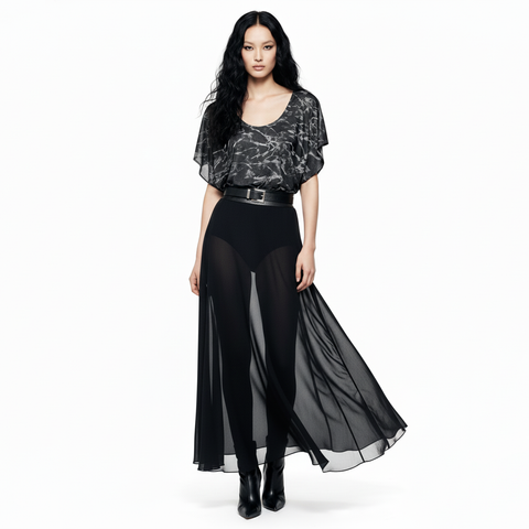 Black and Beige Crackled Dolman Top