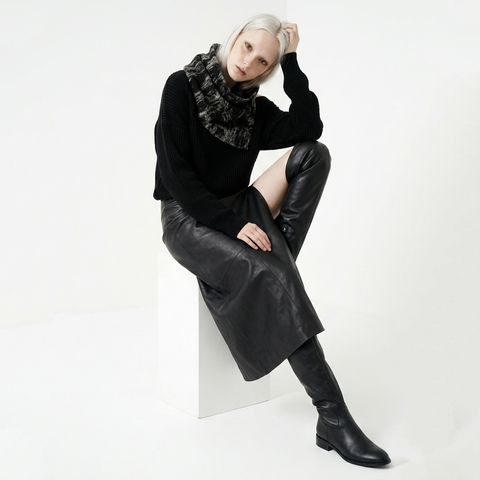 Beige and Black Brushed Wool Oversized Snap Cowl